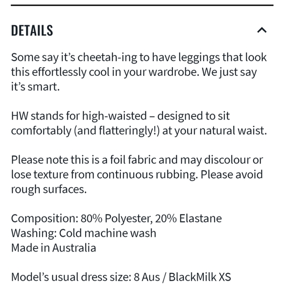 Blackmilk size Medium gold cheatah print high waisted leggings - Picture 3 of 4